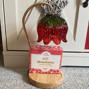 Strawberry Candle Warmer with Red and Green Glass Shade